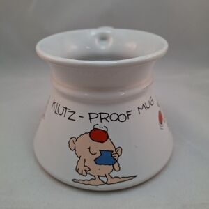 Russ Berrie White Klutz-Proof Mug with Red and Blue Cartoon